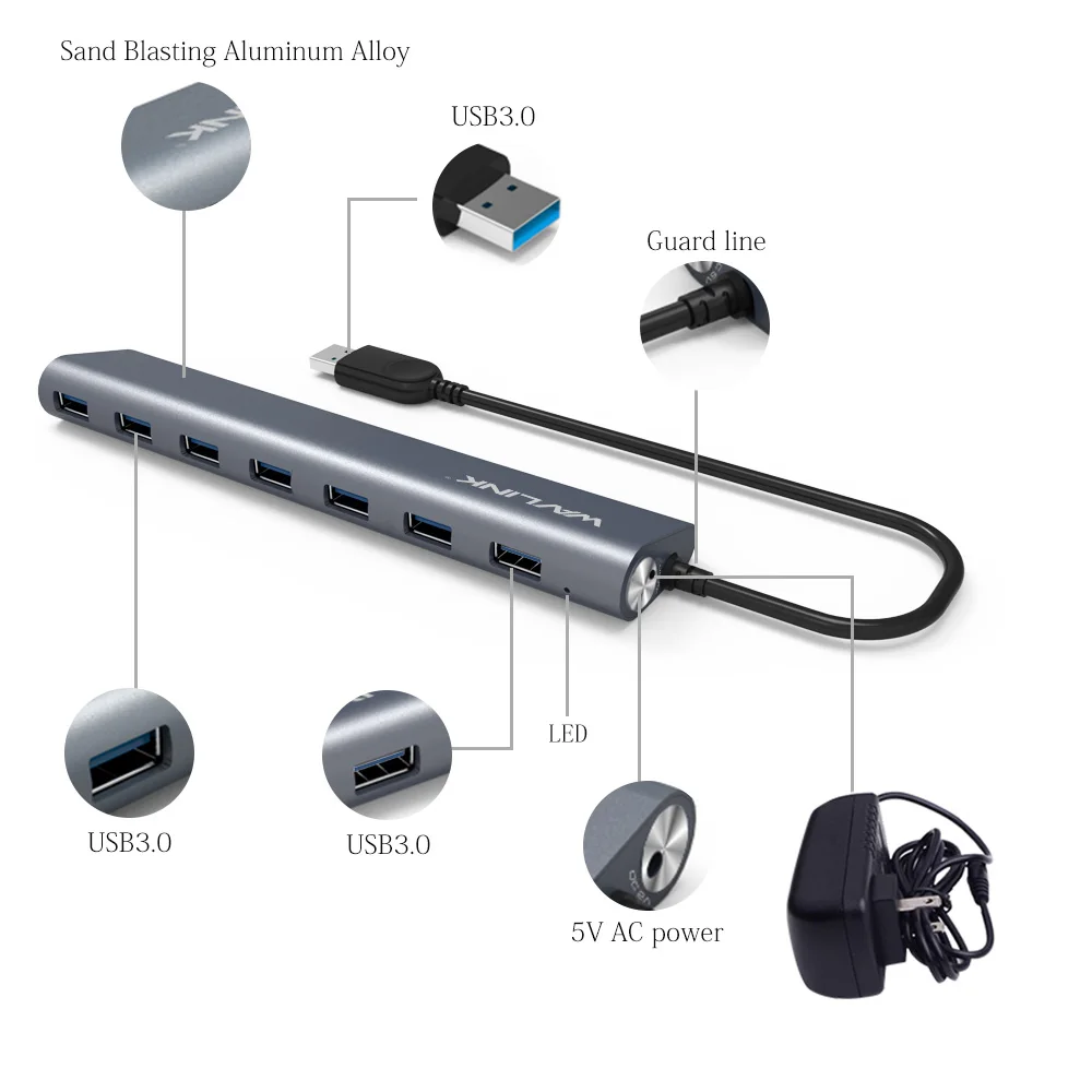 Высокоскоростной usb хаб 3 0 с 7 портами 5 Гбит/с адаптером питания В/4 а внешний