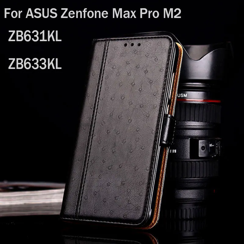 Чехол для ASUS Zenfone Max Pro M2 ZB631KL ZB633KL, Роскошный чехол из кожи страуса с подставкой, Модный чехол для телефона s funda, откидная крышка
