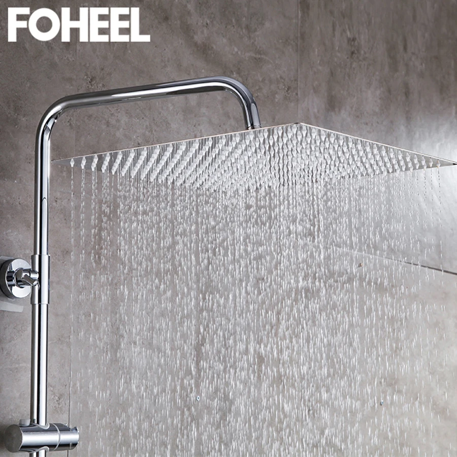 FOHEEL 16/12/10/8/6/4 дюйма круглые& квадратная душевая головка Нержавеющая сталь полированный хромированный настенный Ванная комната насадка для душа с эффектом дождя