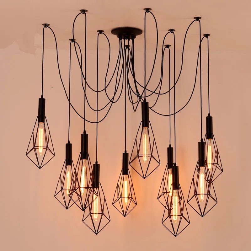 Mordern Nordic Retro Edison Bulb Light Chandelier Vintage Loft Antique Adjustable DIY E27 Art Spider Ceiling Lamp Fixture | Освещение
