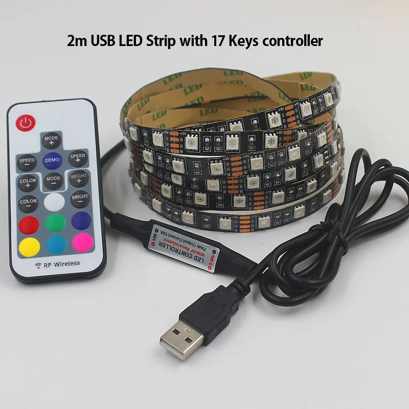 Zgx DC5V USB кабеля водить 5050RGB ТВ Задний план 2 м 1 60LED/M украшают светодиодные лампы