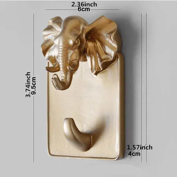 golden elephant 3D украшение в виде головы животного, крючок для хранения, смоляная Крышка для ключей, органайзер для одежды, декор в виде животного, вешалка для украшения - Цвет: golden elephant