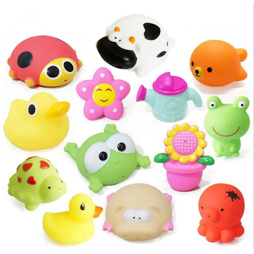

11styles Baby Bath Toys Soft Rubber Duck Animals Car Boat Kids Water Toys Squeeze Sound Spraying Beach Bathroom Toys For Kid