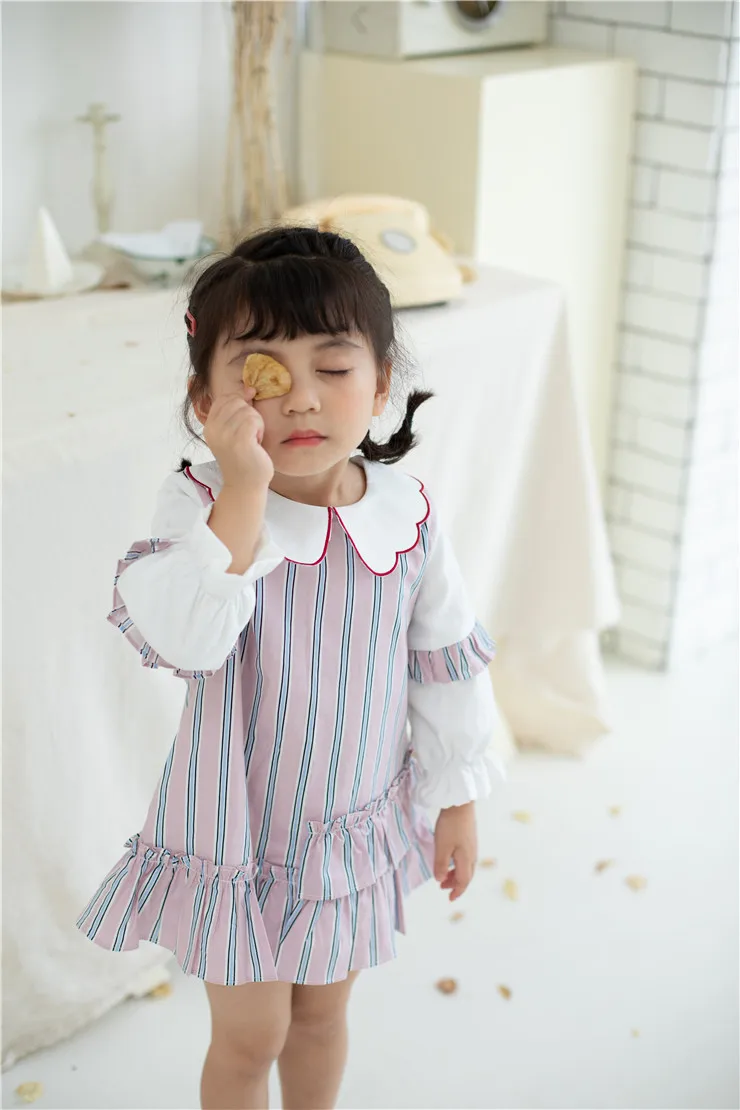 Everweekend детей Девушки конфеты розовый цвет платье в полоску осень-весна принцессы