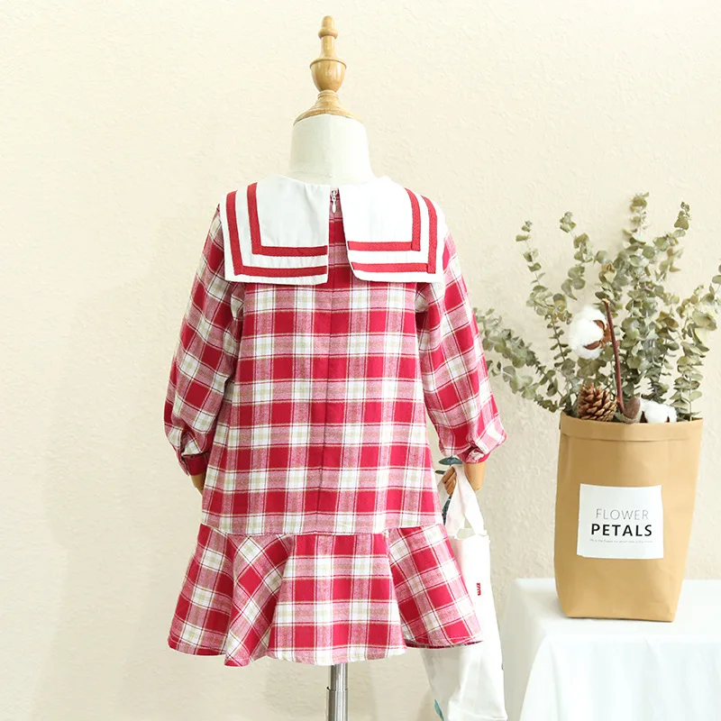 Kids 2018 autumn small fresh College Wind female baby girls dress doll collar long-sleeved plaid | Детская одежда и обувь