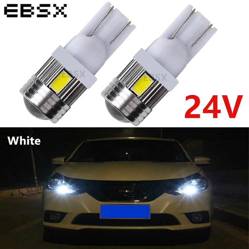 

EBSX 2PCS DC 12V/24V T10 6 SMD 5630 LED Projector Lens Auto Wedge Clearance Lamp W5W 6SMD 5730 LED Car Marker Light Parking Bulb