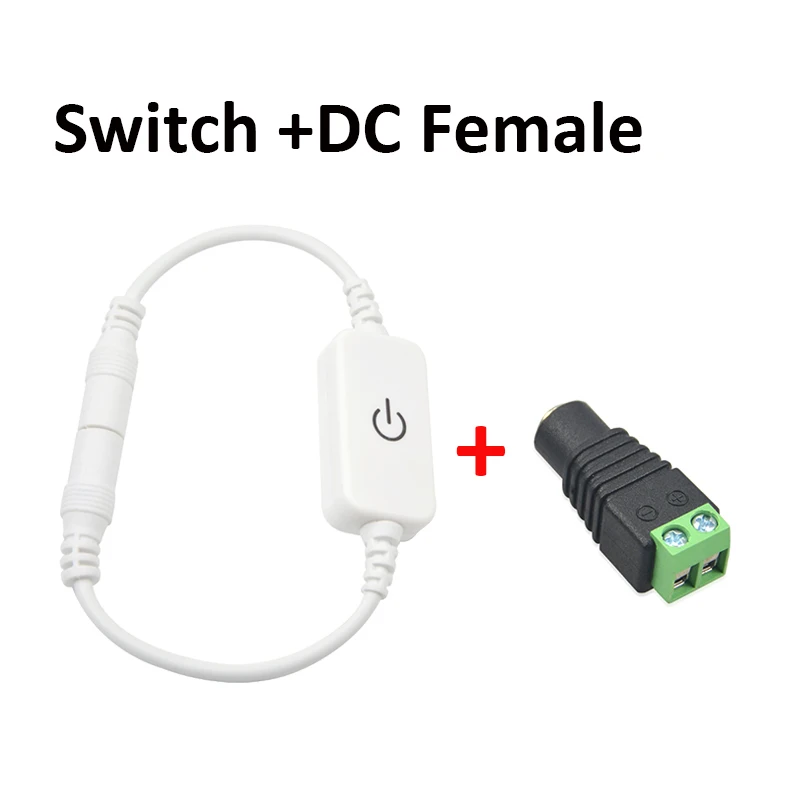 White plus connector Сенсорный переключатель с регулируемой яркостью, сенсорный переключатель, контроллер, разъем постоянного тока, подходит для светодиодной ленты, светильник, 12 В, для кухни, для внутреннего освещения - Цвет: White plus connector