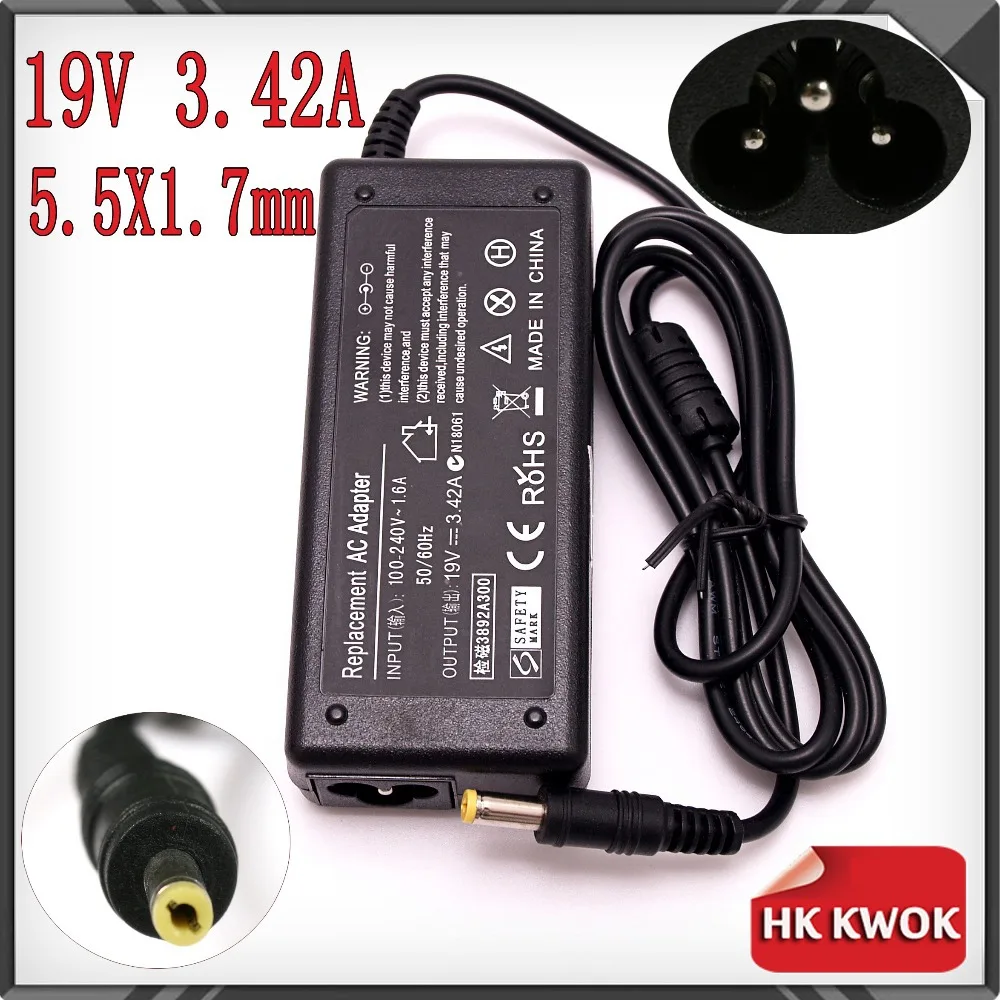 Блок питания для ноутбука 19 в 3 42 А 5 5x1 7 мм + шнур EU acer 3810T 4810T 4710 4720Z 4736G 4738G D725 зарядка