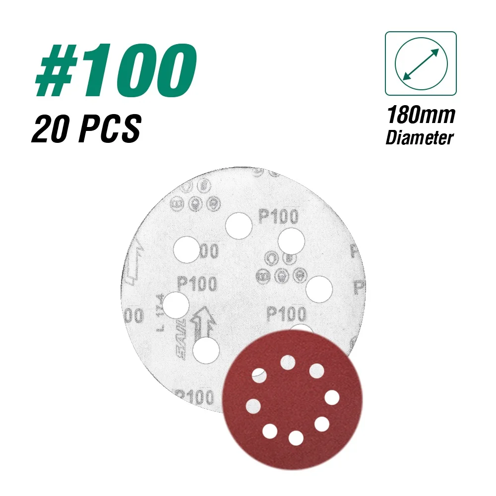 100grit 180mm 20pcs LANNERET 180 мм/225 мм Шлифовальные Диски наждачная бумага Ассорти отверстия 100/120/150/180/240/320 Грит для Электрический сухой настенный шлифовальный станок полировщик - Цвет: 100grit 180mm 20pcs