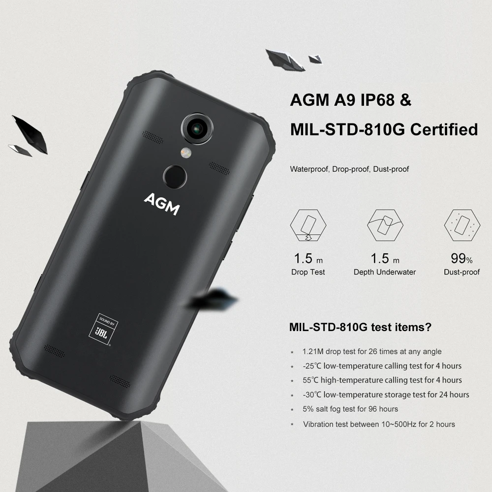 AGM A9 IP68 прочный смартфон 5 99 &quot18:9 FHD + безрамочный экран Android 8 1 Snapdragon 450 NFC передний