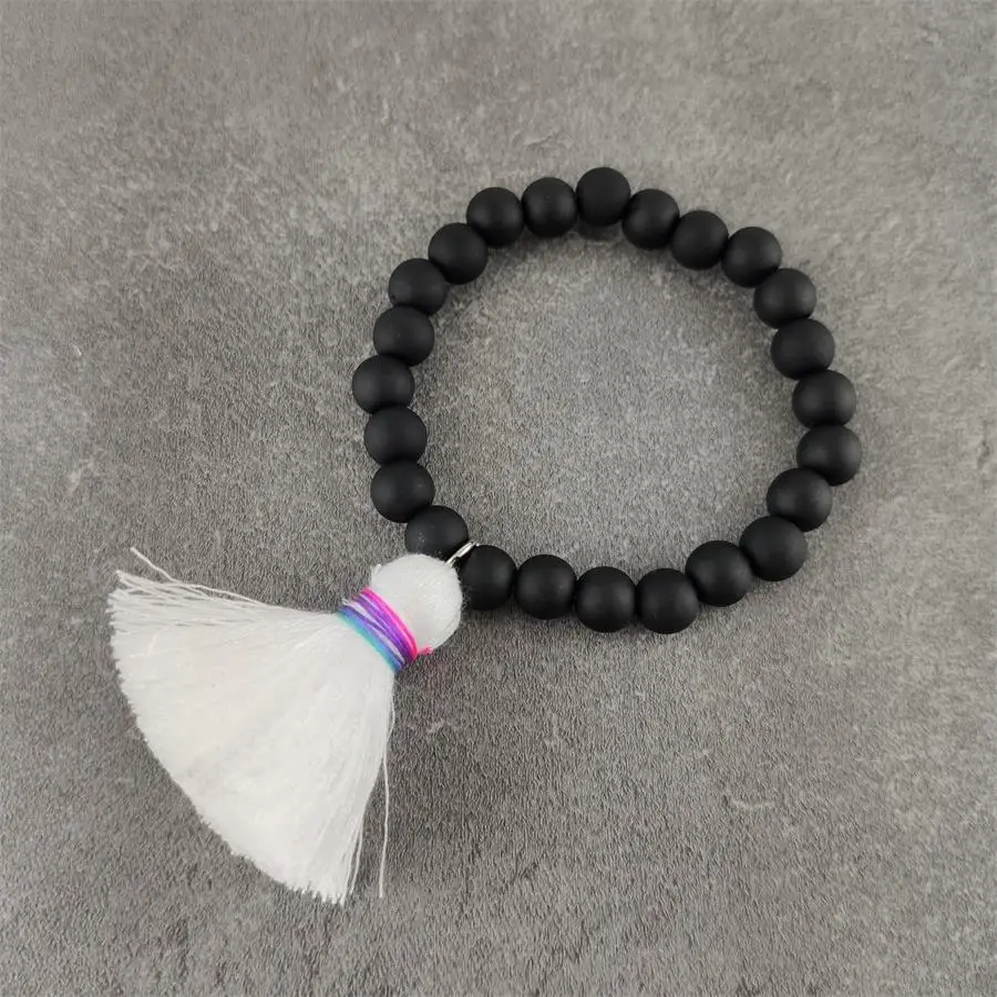 rubber plated black Новая мода резиновое покрытие эластичный браслет из бусин с красочными большими кисточками для женщин Летний пляж призвание ювелирные изделия - Окраска металла: rubber plated black