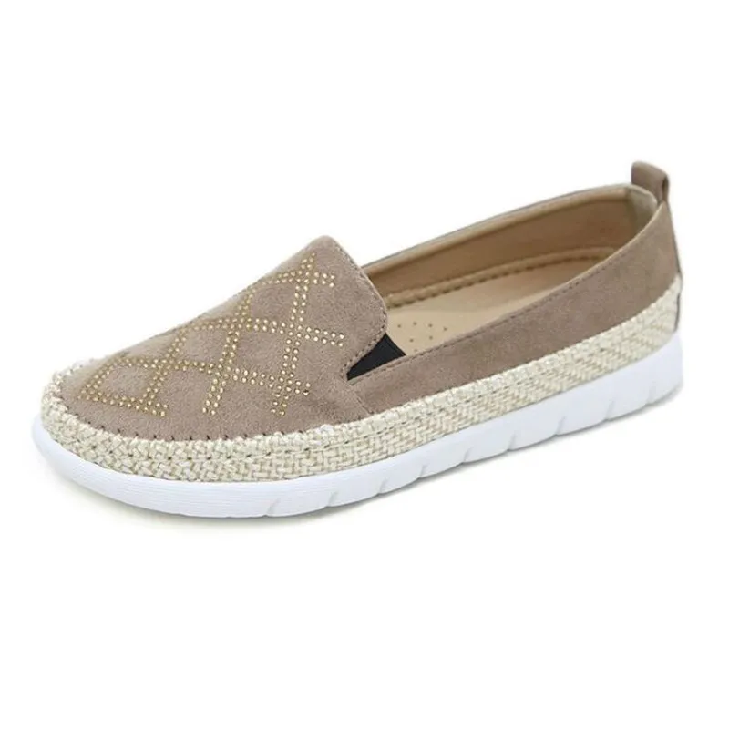 Big size 42 Women Casual Flat Loafers Shoes Woman Female Bling Rhinestone Slip on Sneakers Straw hemp rope Fishermen Boat | Обувь