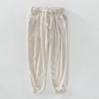 Брюки-султанки мужские из натурального хлопка и льна, повседневные штаны до щиколотки с поясом на резинке, белые, Y1694, на лето