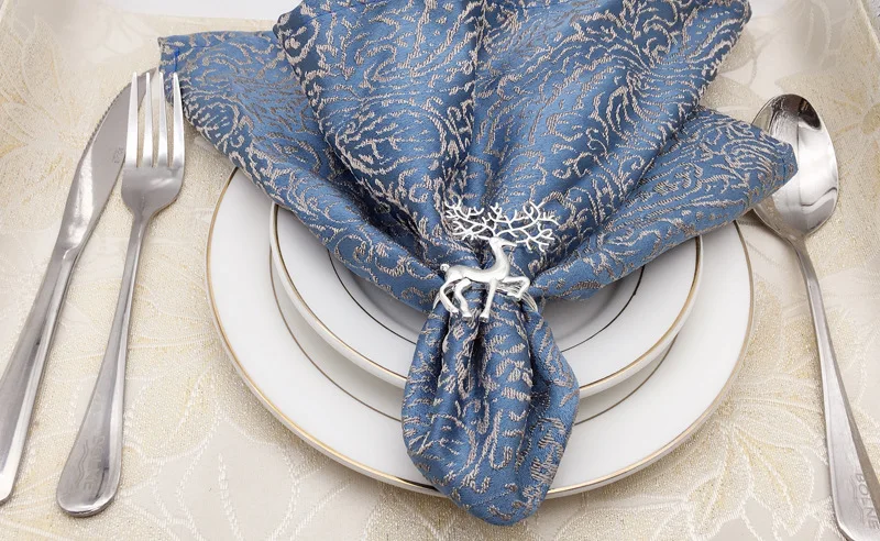 

12PCS Napkin Ring Christmas Hotel Set Table Napkin Circle Deer Napkin Ring Paper Towel Ring Circle Gold Silver