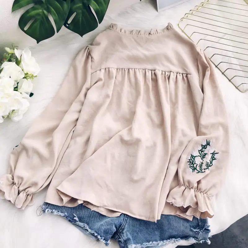2018 fashion Women Sweet lantern sleeve Blouse shirt female O Neck loose Full Autumn Blusa top |
