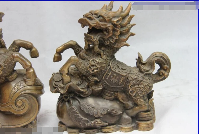 Chinese Folk Old Copper Bronze Feng Shui Evil Foo Fu Dog Lion Pair fast | Дом и сад