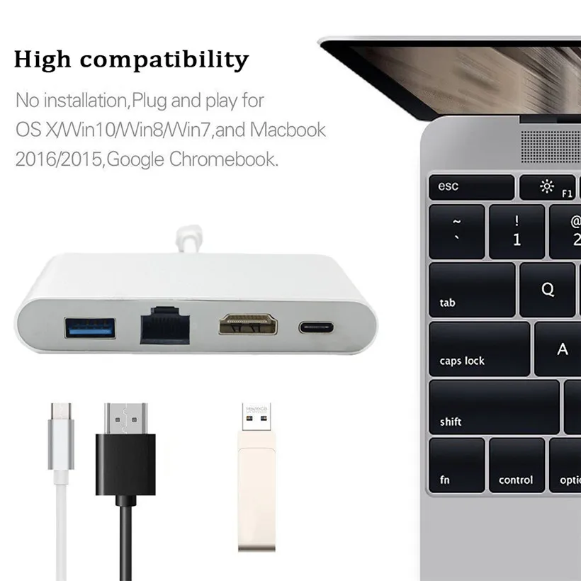 USB C к HDMI 4K + гигабитный Ethernet (порт RJ45) 3 0 1 Type адаптер usb hdmi vga Аудио