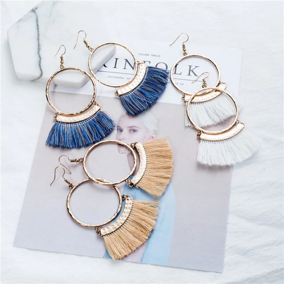 2019 Boho Этнические серьги с кисточками в богемном стиле большой золотистое круглое