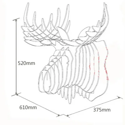 

LARGE WOOD STAG HEAD Hanging Animal Wall Art 5MM MDF 3D Puzzle for Wall Decoration WDM016M