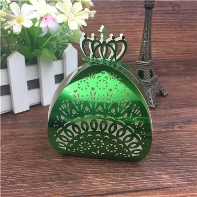 metal green 50 шт. Корона лазерная резка коробка для шоколада упаковка коробка для конфет Свадебные сувениры вечерние принадлежности Свадебные украшения Свадебная коробка - Цвет: metal green