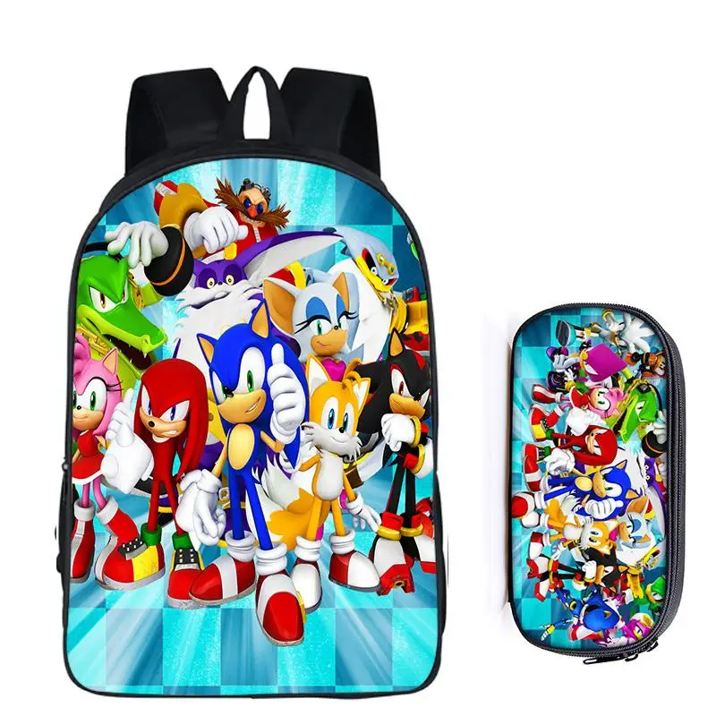 2Pcs Sonic 28 16 дюймов Mario Bros Sonic the Hedgehog, школьная сумка для детей, рюкзак для мальчиков, детские школьные наборы, сумка-карандаш, школьная сумка для малышей - Цвет: 2Pcs Sonic 28