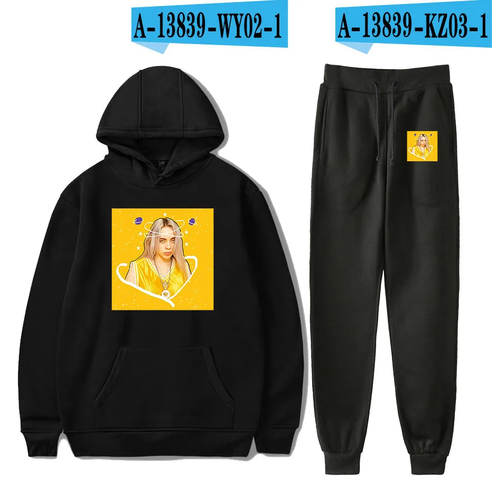 Billie Eilish американская певица новая толстовка с капюшоном с принтом черная толстовка с длинными рукавами модная зимняя толстовка с капюшоном костюм - Цвет: black