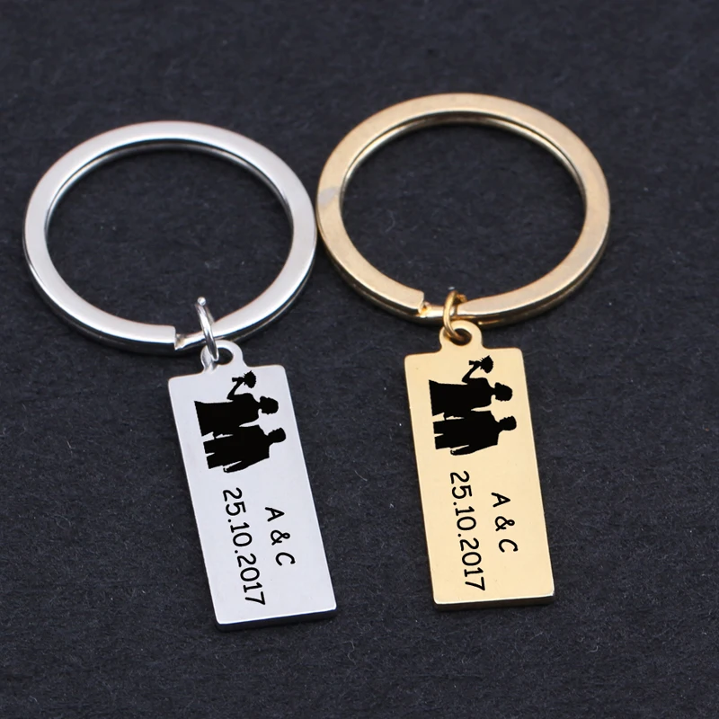 Fashion Stainless Steel Keychain Personalized Custom Name Letter And Date For Couple Wedding Anniversary Trendy Gift Key Ring | Украшения и