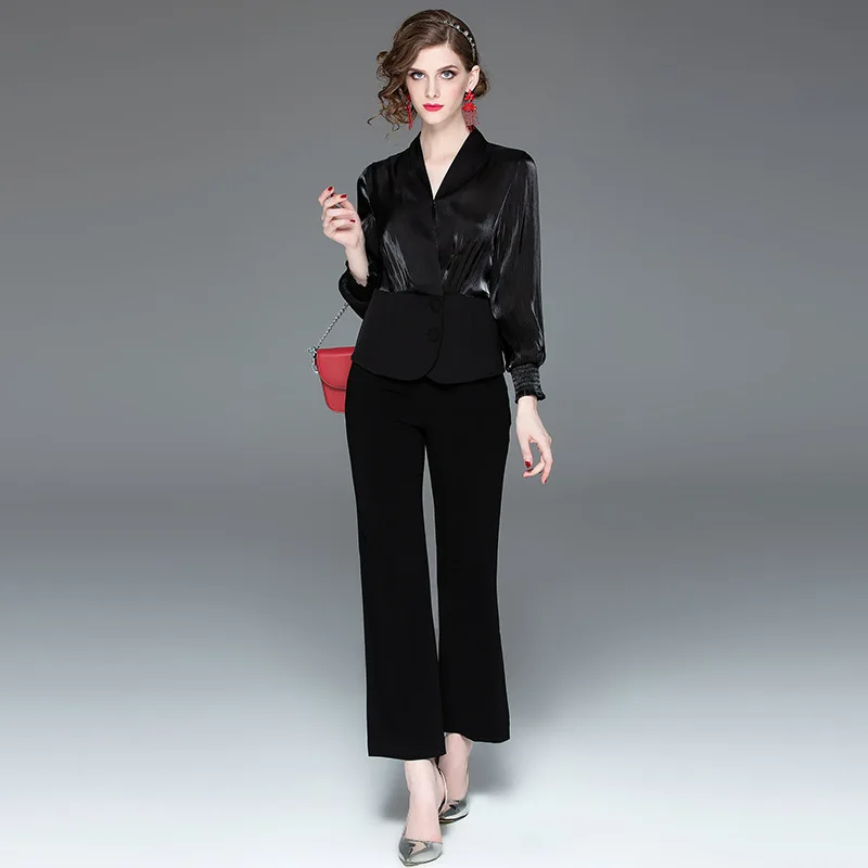 Весенне летний женский комплект из 2 предметов элегантная шифоновая рубашка для