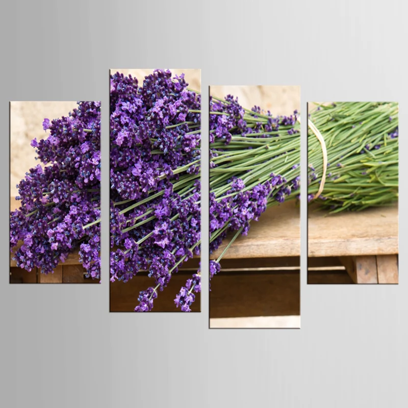 Красивая 4 панель фиолетовая лаванда цветок полевая Печать на холсте масляная