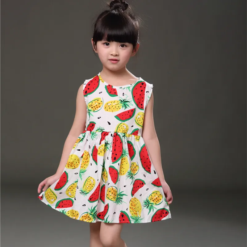 2017 летнее платье без рукавов для девочек с принтом фруктов арбуза ананаса