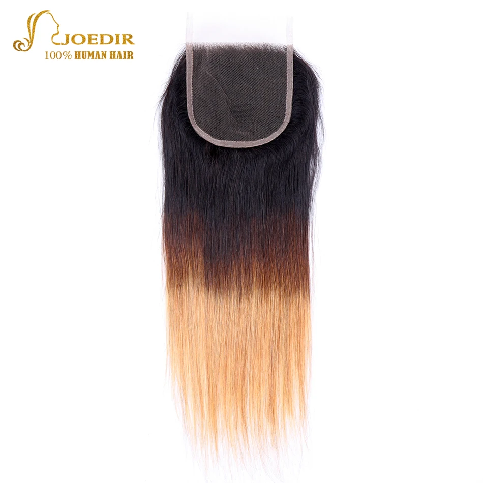Joedir 3 Bundles Straight Hair with Closure Peruvian Weave Ombre Remy Human Weft | Шиньоны и парики