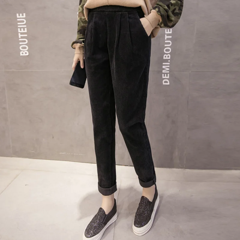 Осенне зимние женские вельветовые штаны Pantalon Mujer шаровары с эластичной резинкой