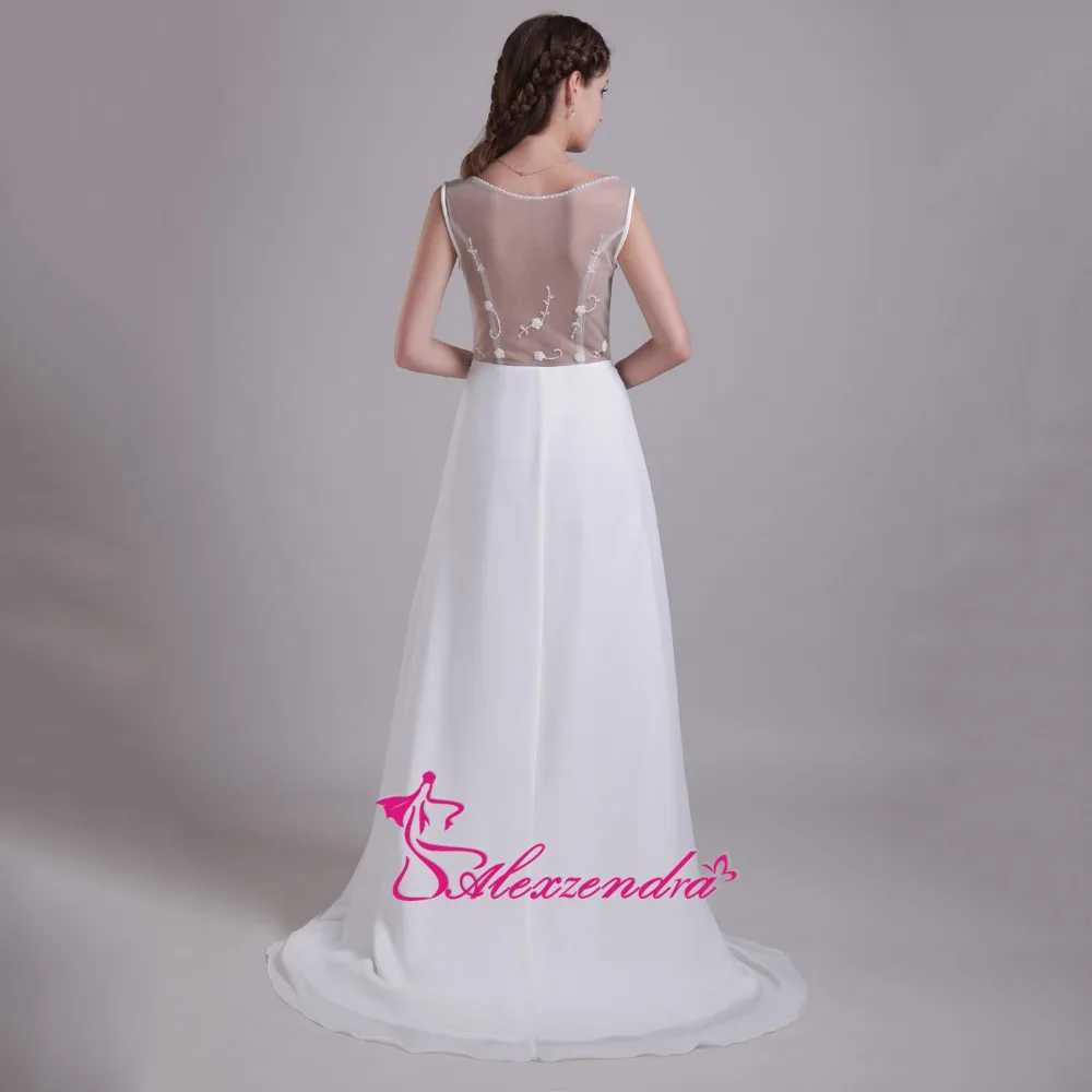 Alexzendra White Chiffon Simple Beach Illusion Back Vintage Wedding Dress Vestido De Noiva Bridal Gown Plus Size | Свадьбы и