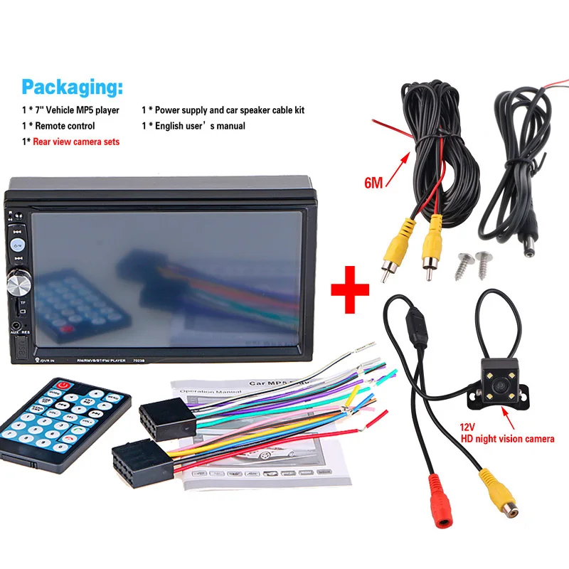 2 DIN 7 "автомобиль радио плеер HD камера заднего вида Камера Bluetooth Стерео FM MP3 MP4 MP5
