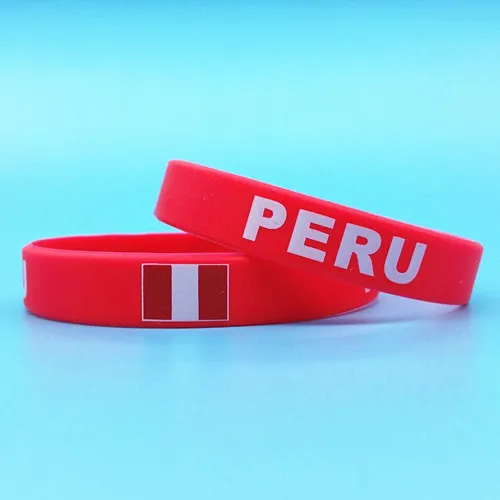 Peru 2 шт. флаги мира Логотип Браслет Открытый спортивный силиконовый наручный браслет для мужчин и женщин эластичный резиновый браслет браслеты Чирлидер подарки - Окраска металла: Peru