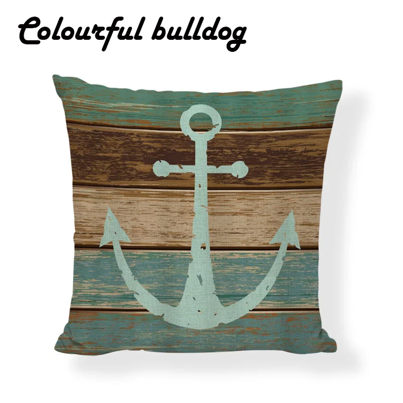 Retro Shabby Marine Series Anchor Toss Cushion Cover Sugar Skull Seafood Menu Nautical Home Sofa Decor Throw Pillowcase | Дом и сад