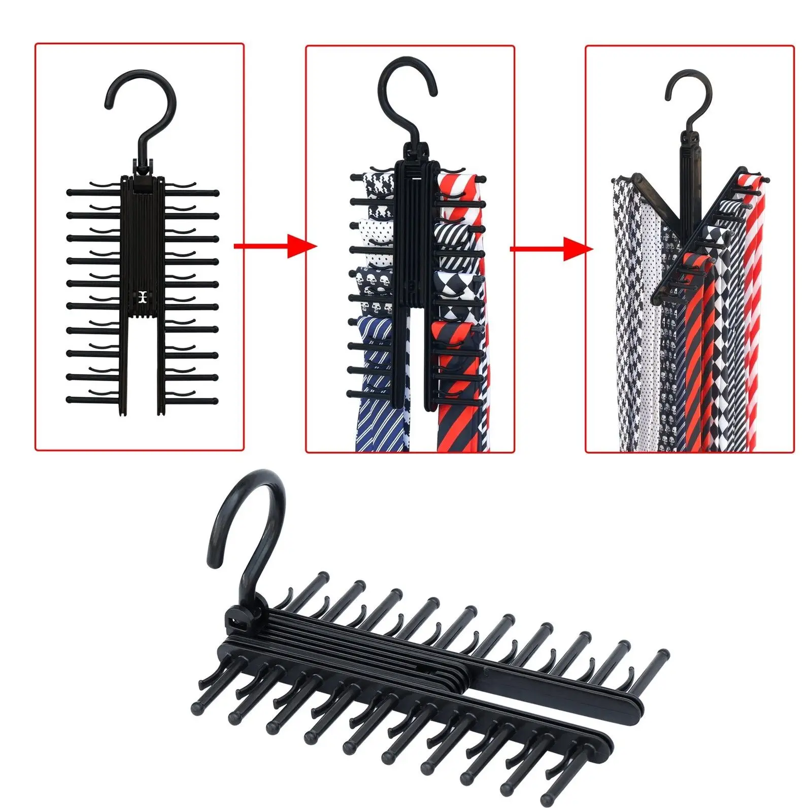 Adjustable 360 Degree Rotating Tie Rack Belt Scarf Neckties Hanger Holder Multifunctional Closet Organizer Top Quality | Дом и сад