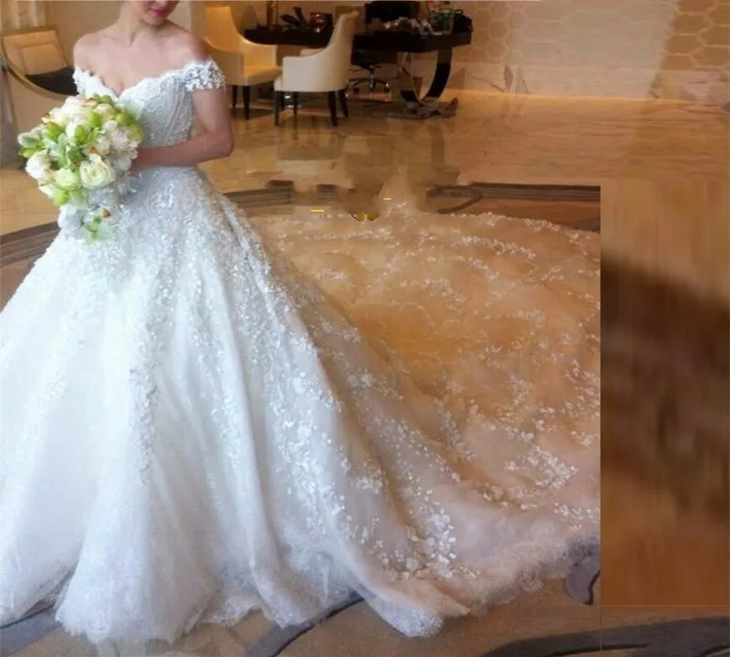 2017 New Robe De Mariage Custom Made Size ArrivalGorgeous Off The Shoulder Tulle Ball Gown Wedding Dress With Lace Applique | Свадьбы и