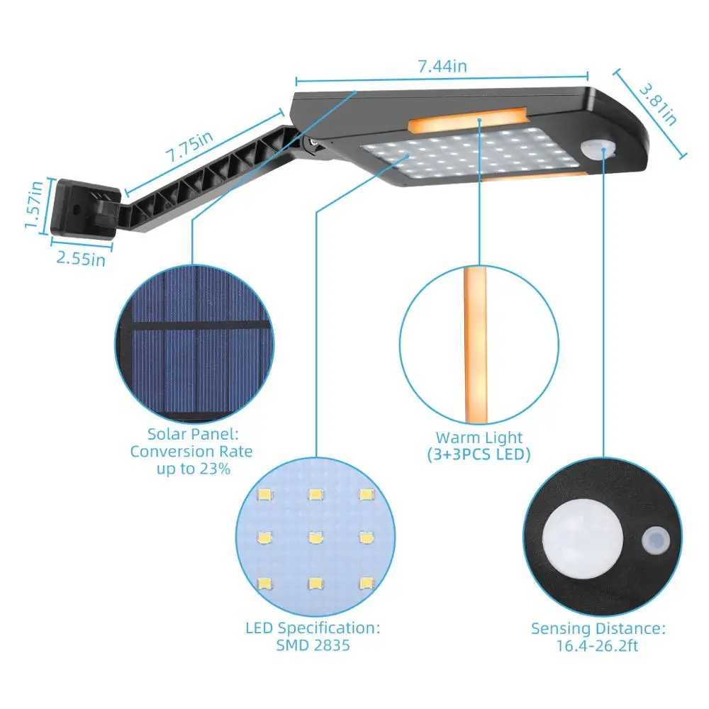 48LED + 6Led солнечный светильник наружный индукционный для человеческого тела IP65