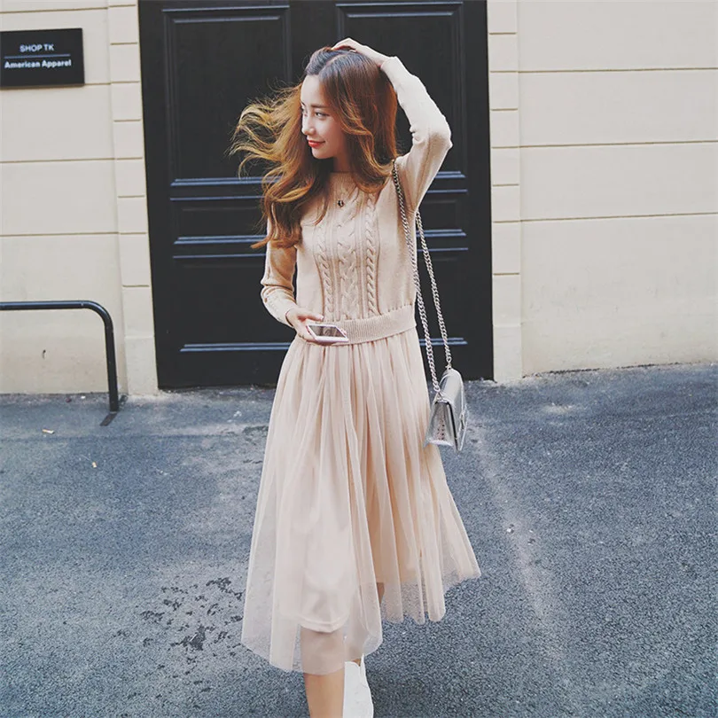 Платье Свитер женское Осеннее/зимнее теплое с длинным рукавом|dress vestidos|long knitted