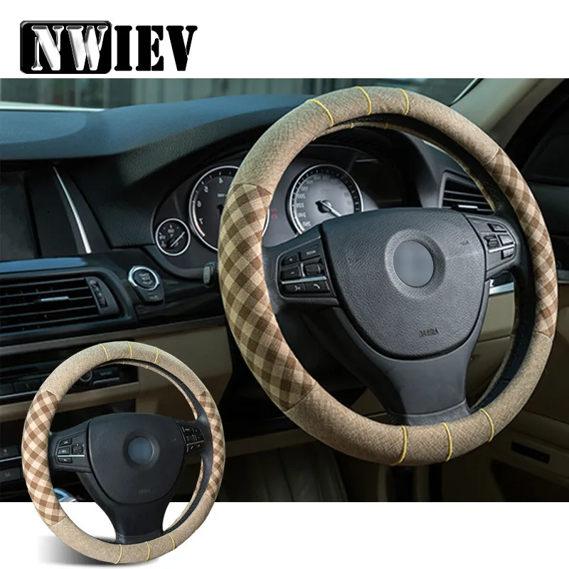 38 см льняная Автомобильная накладка на руль для VW Polo Golf 4 5 7 6 Passat B6 Hyundai Tucson Solaris Ix35