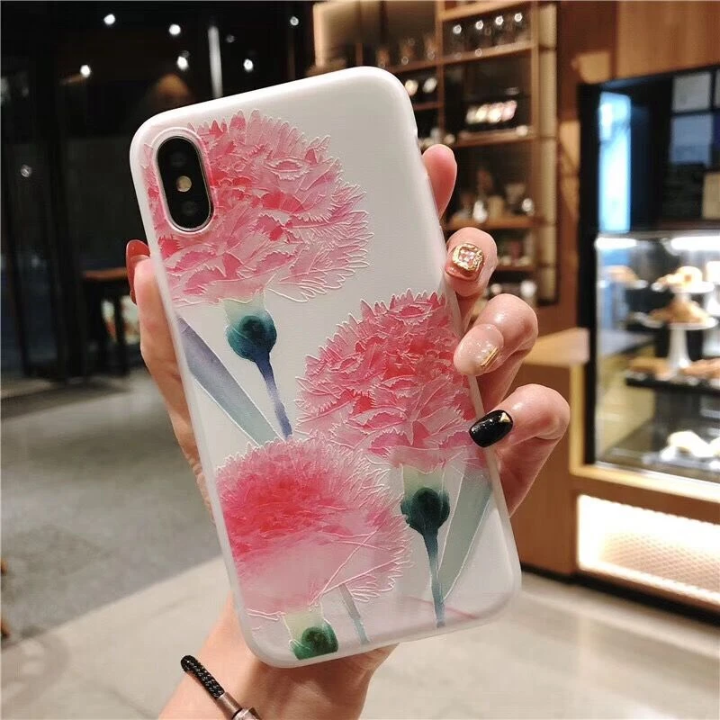 Pink Flowers Leaves Phone Case for iphone 5 5s SE 6 6s 7 8 plus Ultra Slim Thin Soft TPU Back X Xs XR XS MAX | - Фото №1