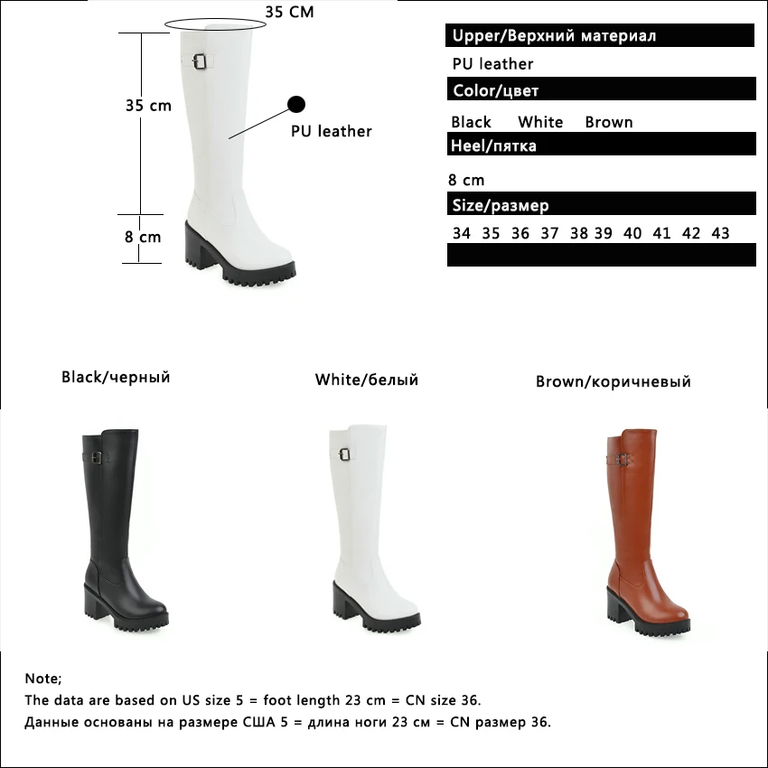 

QUTAA 2020 Fashion Women Boots Zipper Square High Heel Round Toe Platform Knee High Boots Zipper Warm Winter Shoes Size 34-43