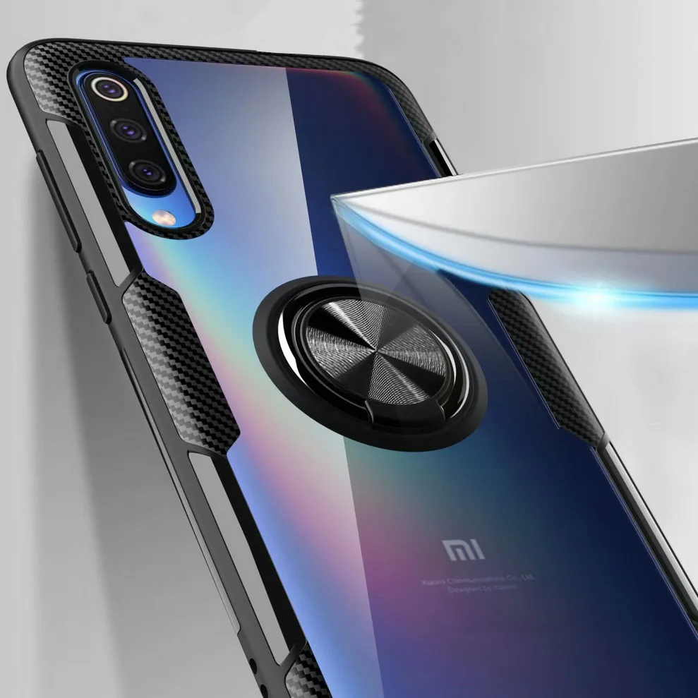 Прозрачный чехол для Xiaomi Mi 9 на магнитной присоске с кольцом палец мягкий из ТПУ