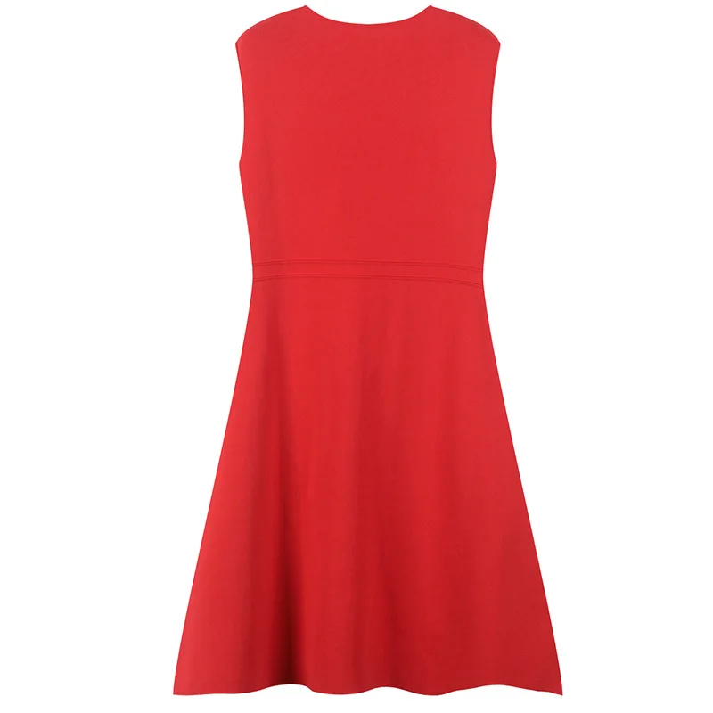 fall new round neck sleeveless letter pattern big pocket women slim knitted dress