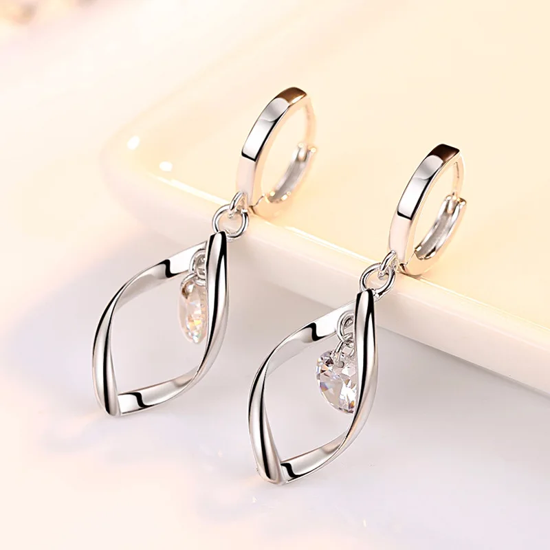 

ZRHUA High Quality Silver Color Classic Drop Crystal Jewelry Sets Shiny Necklace Pendant Hoop Earrings For Woman Girl