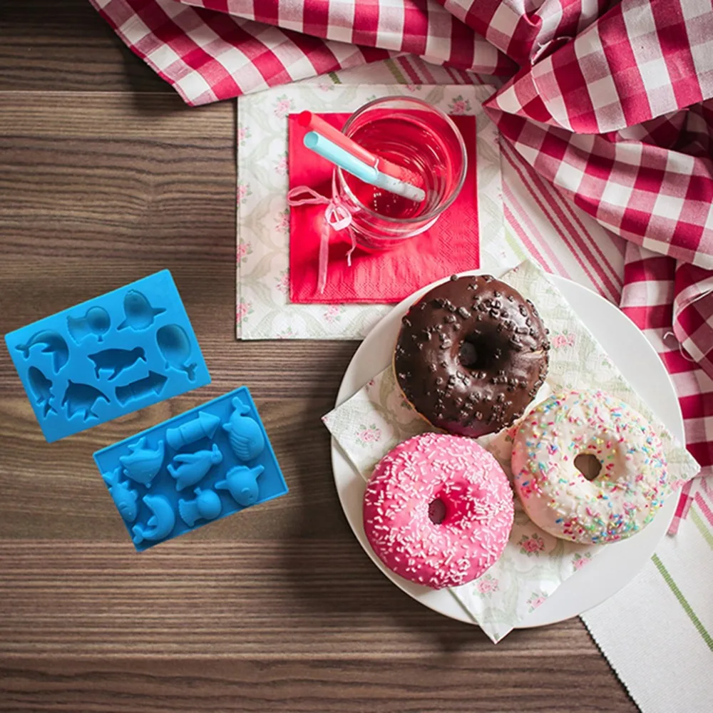 Силиконовая форма для торта с 8 отверстиями Кит дельфин рыба пингвин шоколада