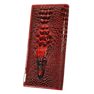 Deep Red Роскошный бренд, Женский кошелек из натуральной кожи, трехслойный, 3d, Крокодиловая Кожа, Длинный кошелек, для девушек, элегантный кошелек, держатель для карт, сумки для монет - Цвет: Deep Red