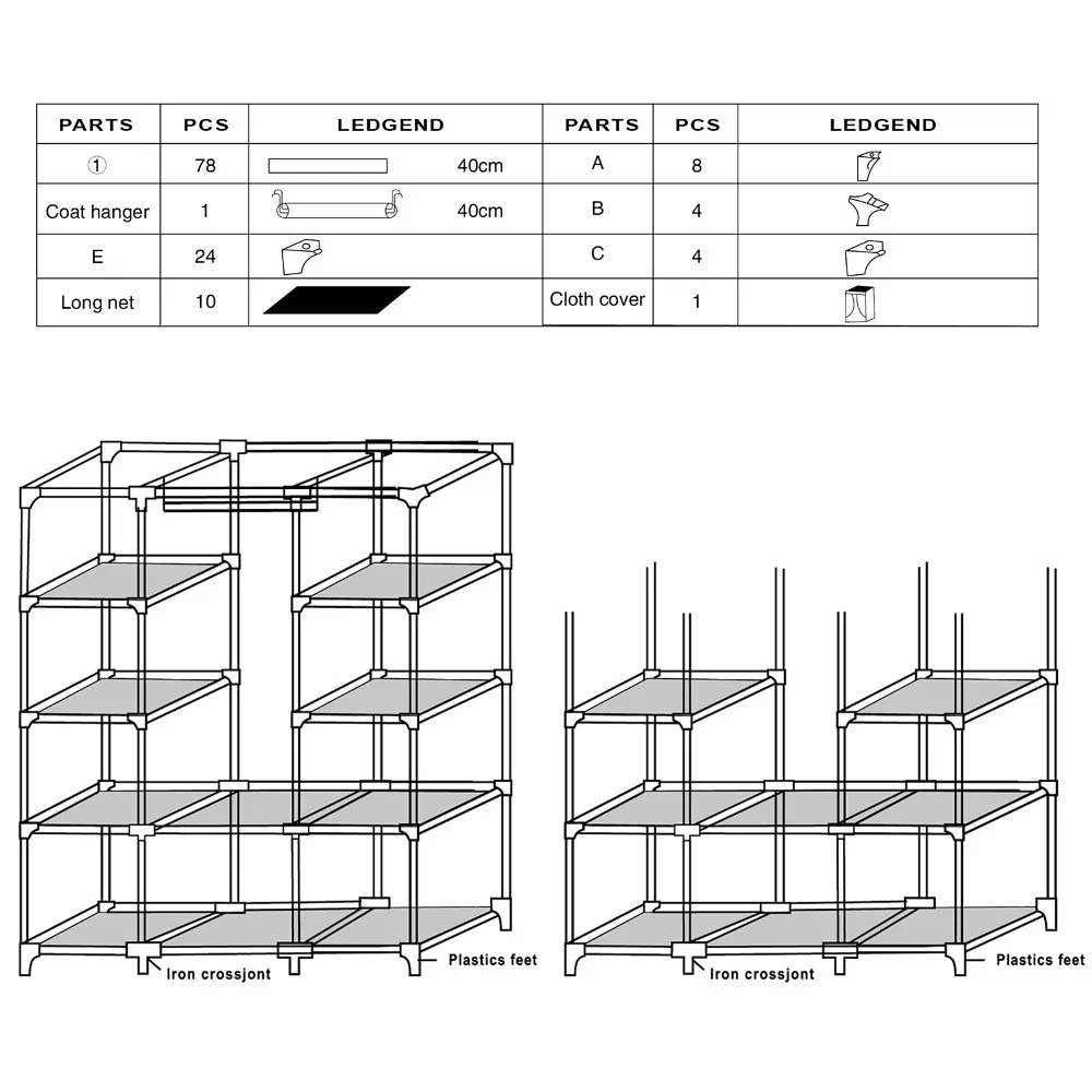 175 см двойной холщовый шкаф для одежды складной шкаф на молнии DIY шкаф подвесной рельс хранения пыли