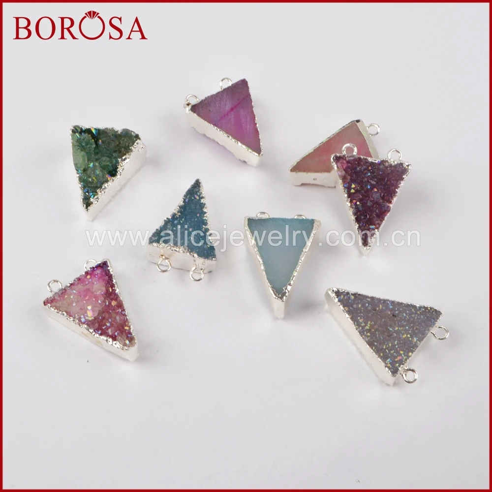 BOROSA треугольник натуральный серебристый цвет Drusy Кристалл чистого